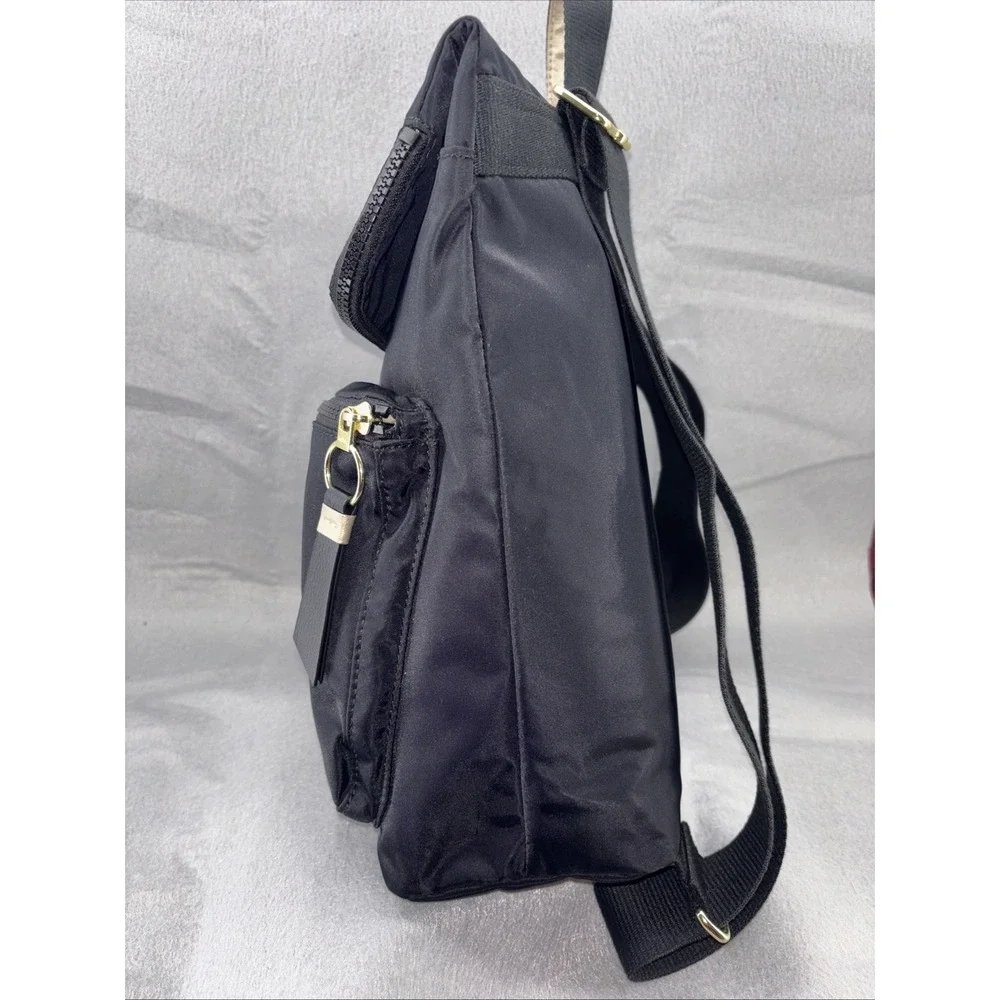 Kipling Black Nylon Messenger Style Backpack Gold Tone Hardware K19086 EUC 12X12